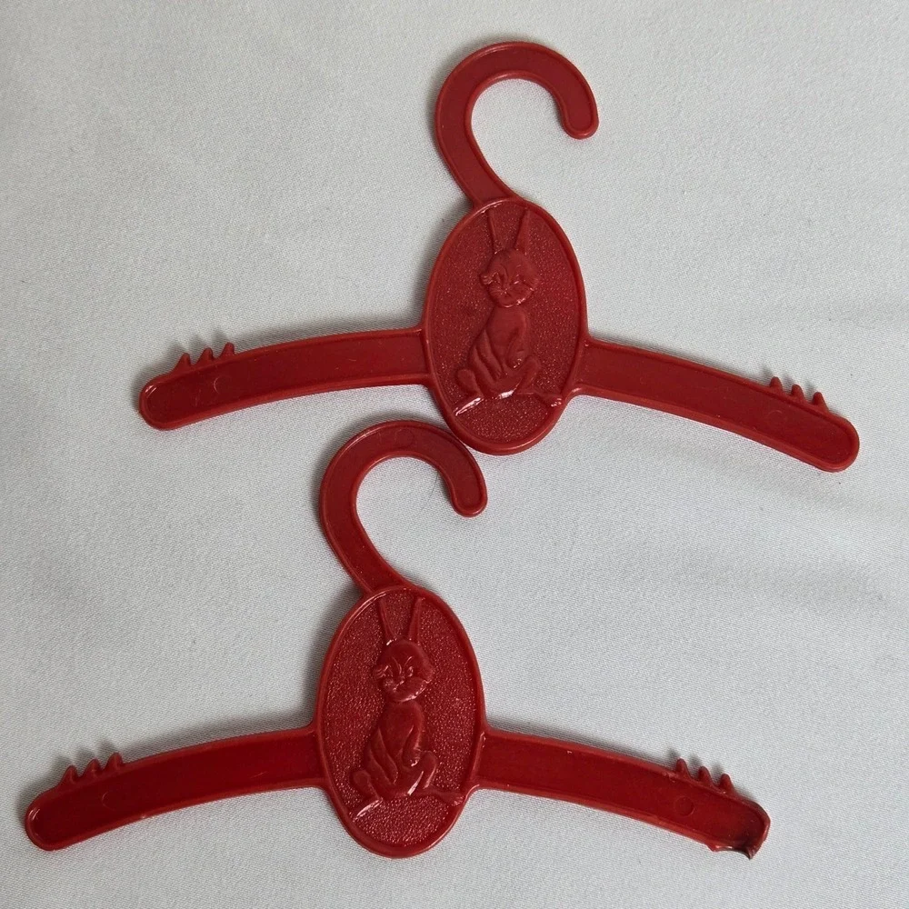 Peggy-Ann Doll Plastic‎ Clothes Hangers, Set of 3 Vintage, Cat Rabbit, Blue Red